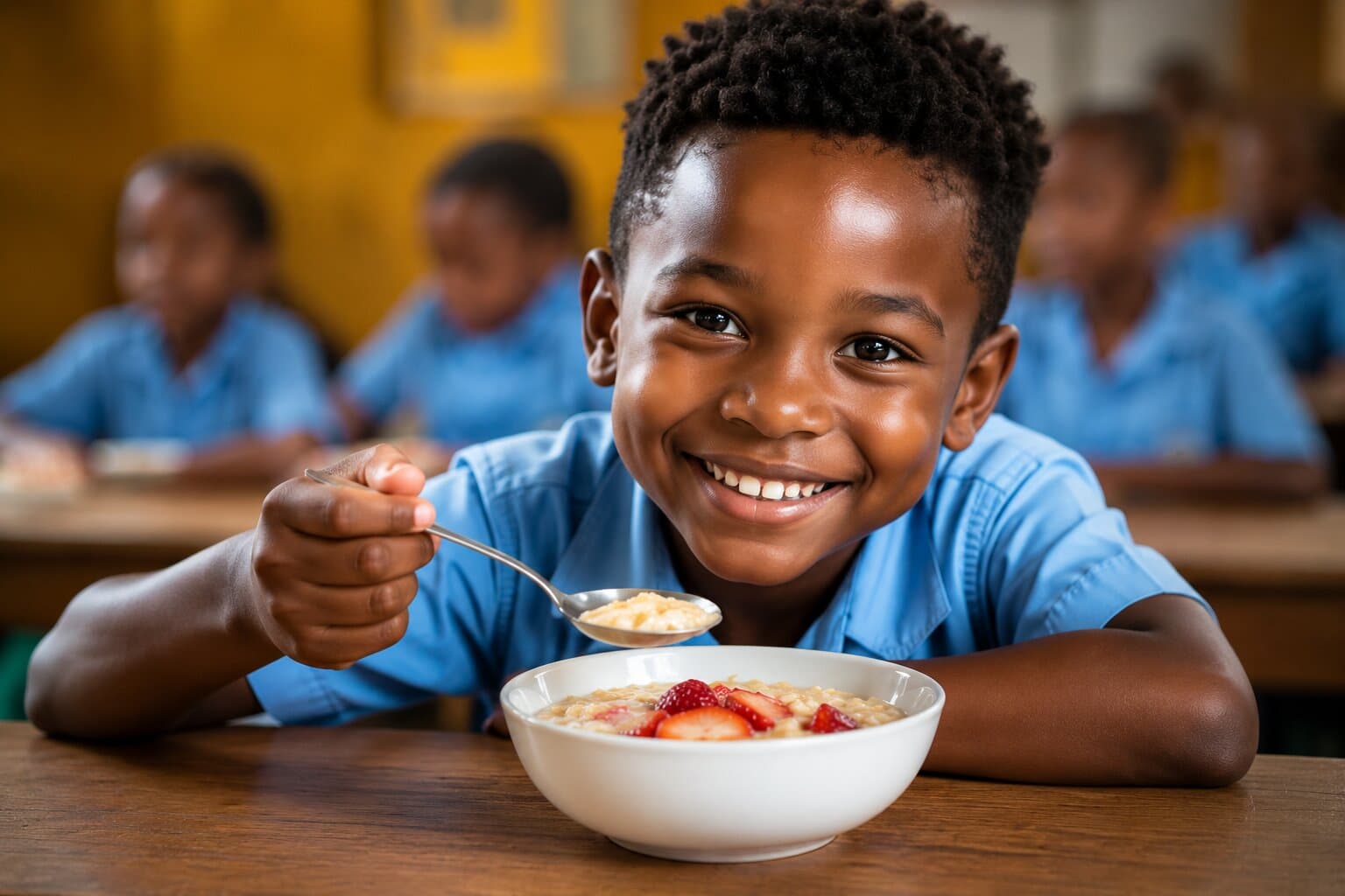 Students enjoying breakfast through the JMOM Breakfast Program