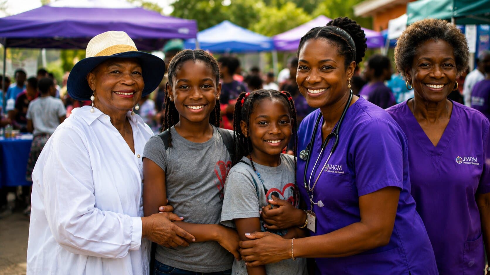 JMOM health fair participants together in community