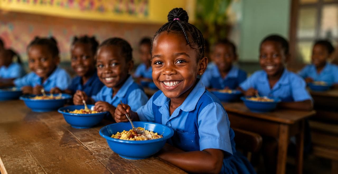Children gathered for breakfast at school